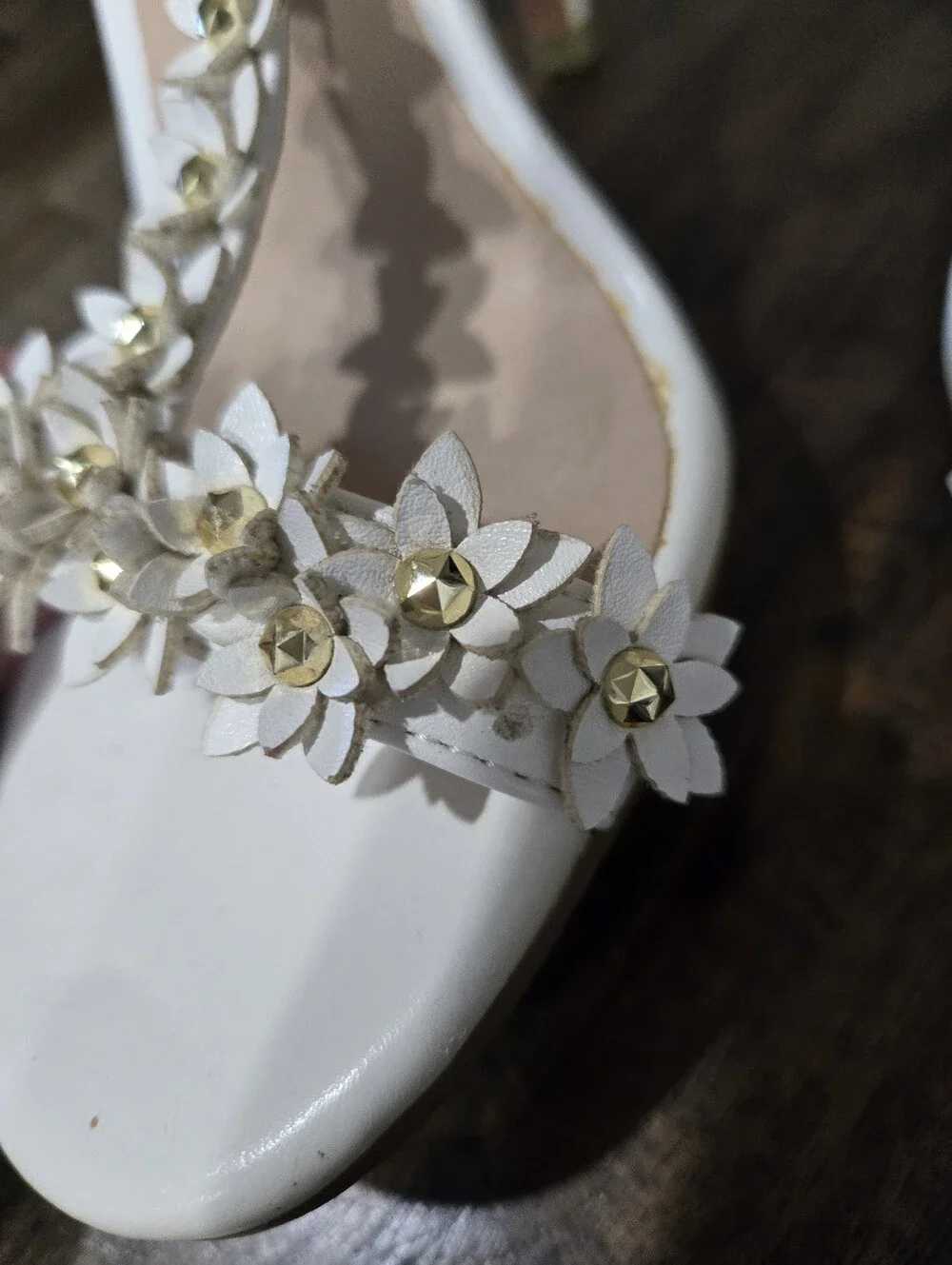 IDIFU White Floral Embellished T-Strap High Heel Sandals